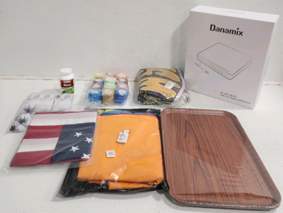 Heating Blanket, Play Parachute, American Flag, Shower Curtain, Trays, Maca, And More