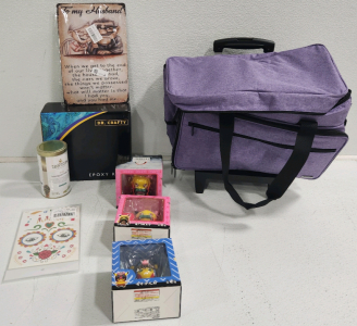 (3) Action Figure Toys, Lemongrass Tea, Storage Bag On Stand With Wheels, Epoxy Resin, Wall Sign, Temporary Tattoos