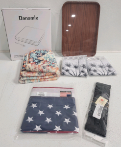 Heating Blanket, Area Rug, American Flag, (2) Shower Curtains, Trays, Belt