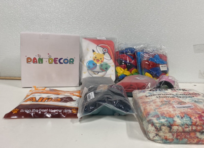 (1) Pok&eacute;mon Binder, (2) Balloon Party Packs, (1) Large Luxurious Comfort Hime Decor Rugs, and more