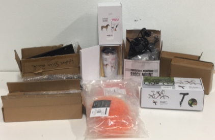 (1) Bike Replacement Saddle Seat (2) Black Metal Spice Racks (20) Cretan Global Urinal Pads (1) Microphone Professional Shock Mount and More!!