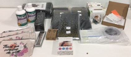 (5) Black and Gold Polkadot Table Cloths (1) Watchband (2) We Love Eyes Eyelid and lash cleanser (1) For Dad 3D Illusion Lamp (1) Fairyrain Portable Air Conditioner Window Kit (1) Funwheat 46&rdquo; Couch Cover And Much More!!
