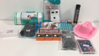 (1) Chiron 2 in 1 Fun Car Park Playmat (1) Funny Chain Dog Leash (1) Pink Cowboy Hat with Hankerchief (3) Kizen Solar Camping Lanterns (1) Modvel Cooling Gel Memory Foam Pillow and Everything Else Pictured!!