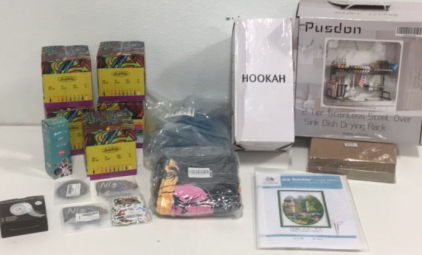 (500) LadyRobyn Chakra Candles (3) Iron on Motorcycle Patches (1) Joy Sunday Cross Stitch Kit (1) 50&rdquo; x 60&rdquo; Beach Towel (1) Hookah (1) Pusdon 2-Tier Stainless Steel Over Sink Dish Drying Rack And More!!