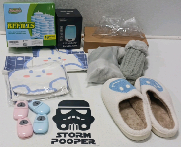 Slippers, Disposable Toilet Scrubber Refills, Dissolvable Soap Strips And More