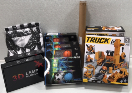 (2) Take Apart Truck Toys (3) 4pack RC Flying Balls (2) 3D Illusion Lamps (2) Referee Costumes (2)16x24 Dr. Strange Posters