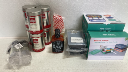 (4) Bento Boxes, (2) Ice Trays, Kewpie Mayonnaise, (2) Hoff Hot Sauce, (6) Illy Ground Coffee, (2) Cooking Oil Sprayers