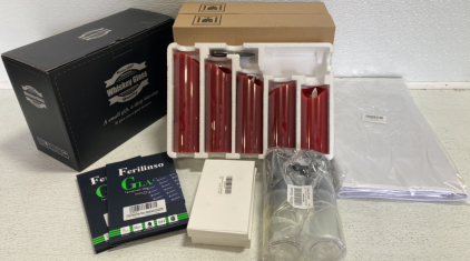 (3) Pack of 5 Red Flameless Candles, Set of 6 Whiskey Glasses, Wrapping Paper Storage, Camping Soap Sheets, Cooking Oil Sprayers, (2) Nintendo Switch Screen Protectors