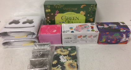 (2) Marshmallow Masks-Box Of Green Tea-Gorsum Head Phones and much more