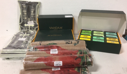 (3) Boxes Of Vahdam Green Tea-(3) Packs Toy Grave Stones-and Much More