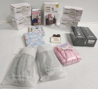 (2) Pairs Of Socks, (2) 4 In 1 Can Coolers, (2) 2023 Planners, Magnet Storage Box, (4) LED String Lights And More