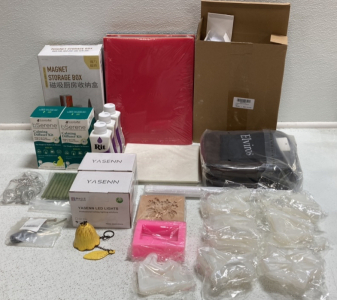 Bubble Grid Candles, LED String Lights, Bird Molds, Toiletry Bag, Purple Rit Dye, Magnet Storage Box, Stencils and More