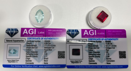 (2) Certified Natural Gemstones… 11.05ct Natural Ruby, 6.65ct Natural Aquamarine . Both W/ COA