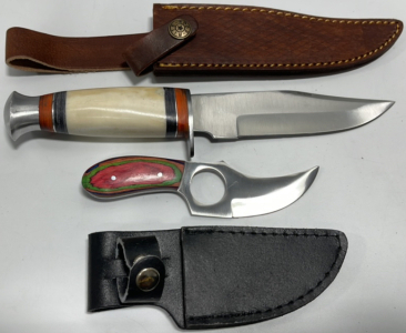 (1) Bone Handled Hunting Knife W/ Sheath 5-1/2&rdquo; Blade, (1) Bone Handle Hunting Knife W/ Sheath 3-1/2&rdquo; Blade