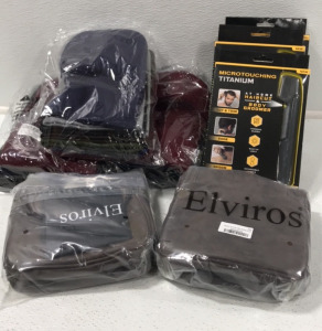 (3) Titanium Body Groomers (3) 9 pack Unisex Beanies (2) Hanging Toiletries Kit