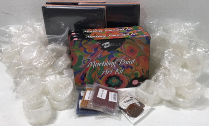 (2) Marbling Paint Art Kit (3) 6pack Assorted Colored Plastic Folders (49) Silicone Molds (3) 20pc Wax Sticks (1) 60 pc &ldquo;Handmade &ldquo; Tags