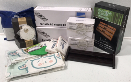 (1) Bamboo Wrap Organizer (2) Portable AC Window Kits (3) Set of Coasters (3) Julienne Peelers &hellip; and More
