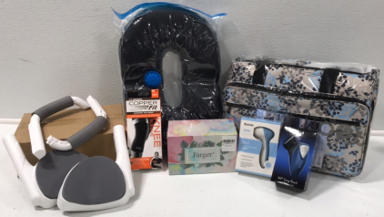 (1) Seat Cushion (2) Plank Supports (1) Compression Knee Sleeves (1) Rolling Tote (1) 5 in 1 Facial Cleansing System&hellip; and More