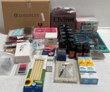 Decorative Tray, Toiletry Bag, Supplements, Ear Wax Removal Kit, Toothpaste, Soak Off Gel Tips, Clay Face Mask and more