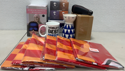 (3) TRD Gear Shifter Tops, (3) Headache/ Migraine Relief Hats, (6) KC Chiefs Championship Banners 3x5, (4) 4 Packs of Beard Balm, (2) 2packs of LED Tacctical Flashlights, (1) Geometric Vase, AND MORE!!!