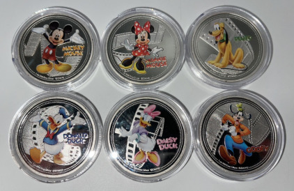 (6) Disney Character Collectible Coins W/ New Zealand Elizabeth II 2020… Mickey Mouse, Minnie Mouse, Donald Duck, Daisy Duck, Goofy, Pluto