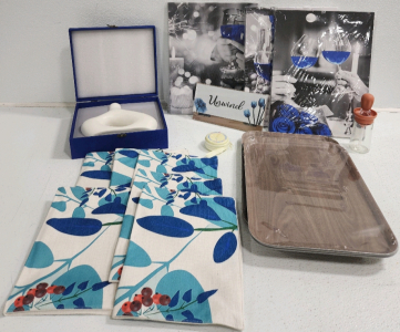 Decorative Vase In Box, Pillow Cases, Trays, Oil Brush Bottle, (3) Canvases And More