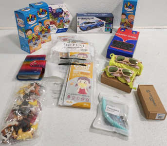 (5) Pairs Of Baby Sunglasses, Baby Toothbrush, Farm Animals, (3) Tetra Towers, Car, Figet Toy And More