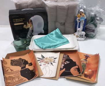 (3) 6pcs Dining Room Chair Covers (1) Sun Heater (1) Virgin Mary Statue (1) Ceramic Platter Set (1) 2 Glass Coffee Cups &hellip; and More