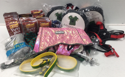 (30) Friskies Party Mix (1) Pink Petglad Vest (1) Large Dog Harness (3) Interactive Pet Toy (1) Camo Dog Collar (3) Snuffle Mats &hellip; and More