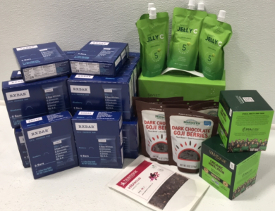 (24) Blueberry RXBars - 5bars (5) Dark Chocolate Goji Berries (2) Organic Himalayan Green Tea -15 tea bags (15) 5.07 fl oz Jelly C packs (1) Hibiscus Herbal Tea