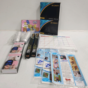 (2) Epoxy Resin Sets, (2) BBQ Grill Mats, Simpson Sign, (3) Steam A Seams, (2) Headache Relief Hats, Whiteboard Calender, Disposable Baking Pans