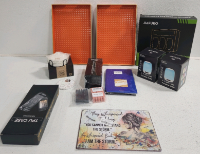(2) Decorative Trays, (2) Packs Of Wax Sticks, (2) Touch Lamps, Ziplock Bag Organizer, TPU Case, Wall Sign And More