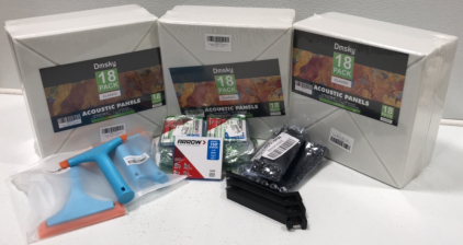 (3) 18pack Acoustic Panels (4) Silicone Squeegees (13) 1/4&rdquo; T50 Staples &hellip; and More