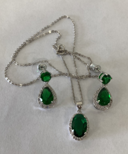 Sterling Emerald Necklace And Earring Set