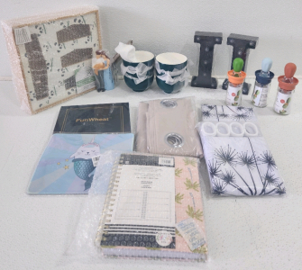 (2) I's Planner, Ziplock Organizer, (3) Oil Brush Bottles, (2) Shower Curtains, Curtains, Rice Bowl Set And More