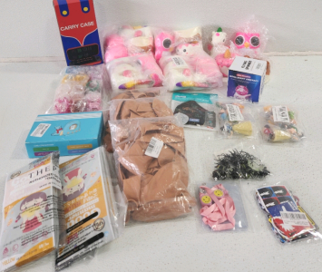 Balloons, Carry Case, Squishy Toys, Hair Clips, Toy Spiders And More