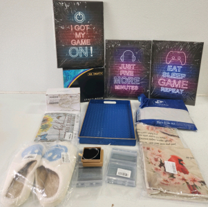 Slippers, Decorative Tray, (3) Canvases, LED String Lights, Diamond Painting And More