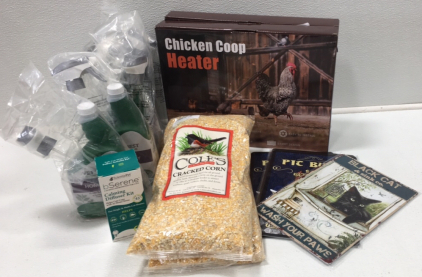 (2)Chicken Coop Heaters (1) Calming Diffuser Kit for Cats (2) 5lb Bags of Wild Bird Feed (5) 32fl oz Flea and Tick Spray for Cats and more