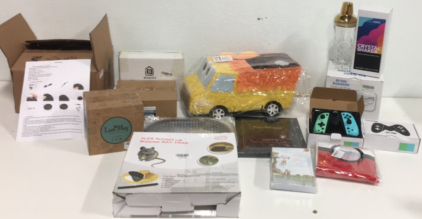 (1) School Bus Pi&ntilde;ata (1) Crystal Martini Shaker (1) Slide Bucket Lid Mouse Trap (1) Industrial Style Three Light Light Fixture (2) Echtpower Nintendo Switch Controllers and Much More !!
