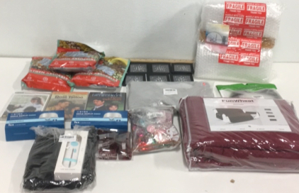 (1) Funwheat Reversible 66&rdquo; Maroon Sofa Cover (1) Colicoly 10&rsquo; HDMI Cable (6) Mercy Face Diamonds (3) Dvds (1) Wilazb Per Grooming Kit and Much More!!