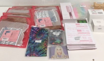 (6) Angelaicos Long Sleeve Khaki Jackets Size Medium (1) Relic Shield Tye Dye Car Window Cover (1) Tegsin Volumizing Hair Iron (1) Cher Music Cd (1) Party Light And Everything Else Pictured!!