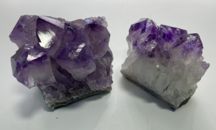 (2) Natural Amethyst Crystal Geode Specimens 1077.00ct Total Weight