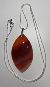 (1) Orange Stripes Teardrop Agate Gemstone .925 Necklace