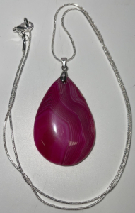 (1) 80.55 Pink Stripes Agate Teardrop Gemstone .925 Necklace