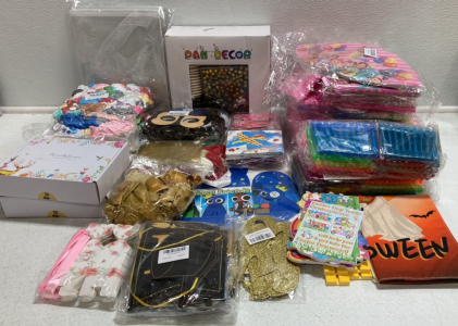 Various Party Supplies: Cocomelon Birthday, Paw Patrol Masks, Party Favor Keychains, Bubbles, Balloons and more