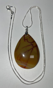 (1) 107.15ct Yellow Druzy Agate Teardrop Gemstone .925 Necklace