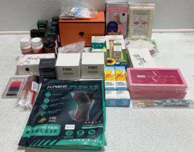 Clay Face Masks, Soak Off Gel Tips, Toothpaste, Small Storage Box, Headache Relief Mask, Various Supplements, Ear Wax Removal Kit and More