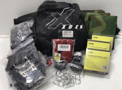 (1) Rock Climbing Harness (2) Ice Cleats for Snow Boots (1) Mini Carabiner (2) Headlights for Croc (5) Velcro Pouches (3) 60 Micro LED String (3) Paddle Clamps &hellip; and More