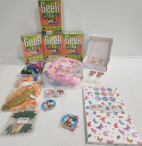 Assorted Party Supplies, (4) Geek Out Board Games