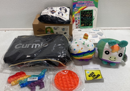 Travel Toddler Potty, Curmio Breast Pump Bag, LCD Writing Pad, Crib Sheets, Stuffed Toys, Fidget Poppers, &lsquo;Kids On Board&rsquo; Sticker